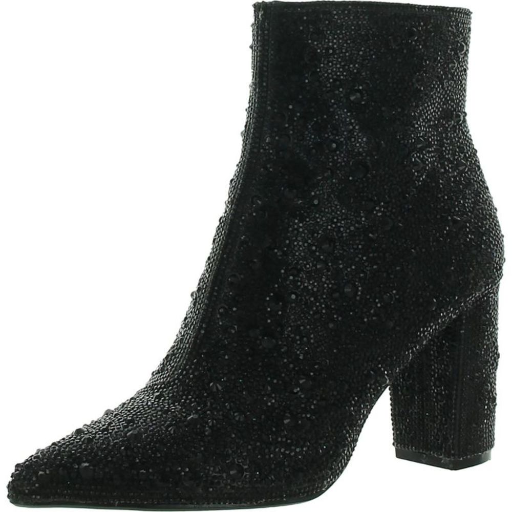 Betsey Johnson Womens Cady Black Embellished Block Heel Ankle Boots Shoes Used